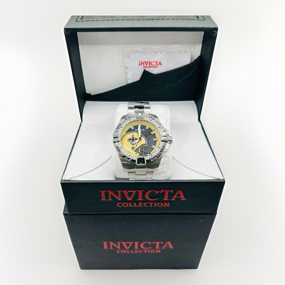 Invicta NFL New Orleans Saints (42156) 51mm Quartz Watch Black Gold W/ Box